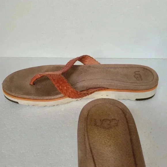UGG Australia Lorrie Woven Leather Sandals 1016136 Fire Opal Flip Flops Thongs - Picture 6 of 6